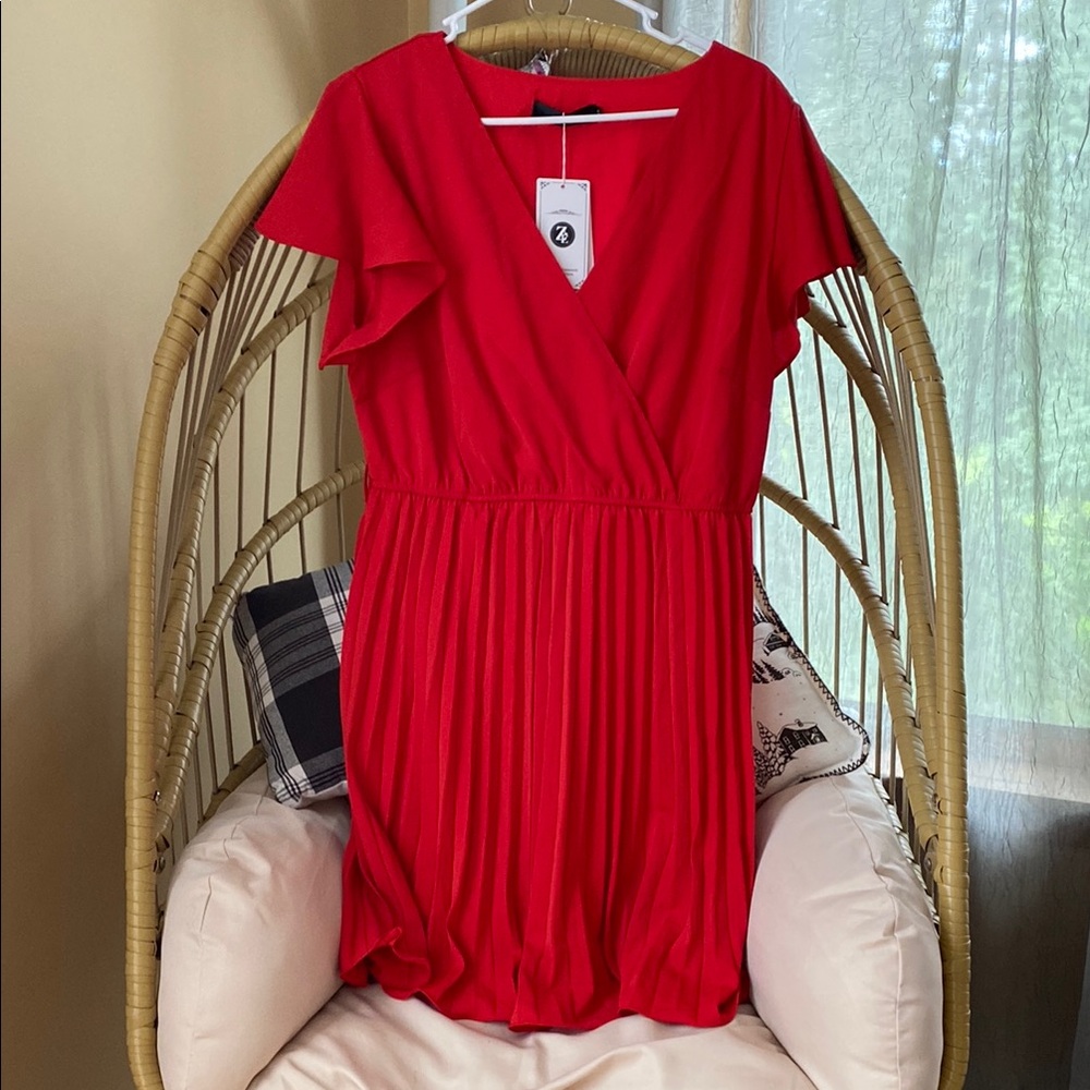 Vibrant Red Pleated Wrap Dress